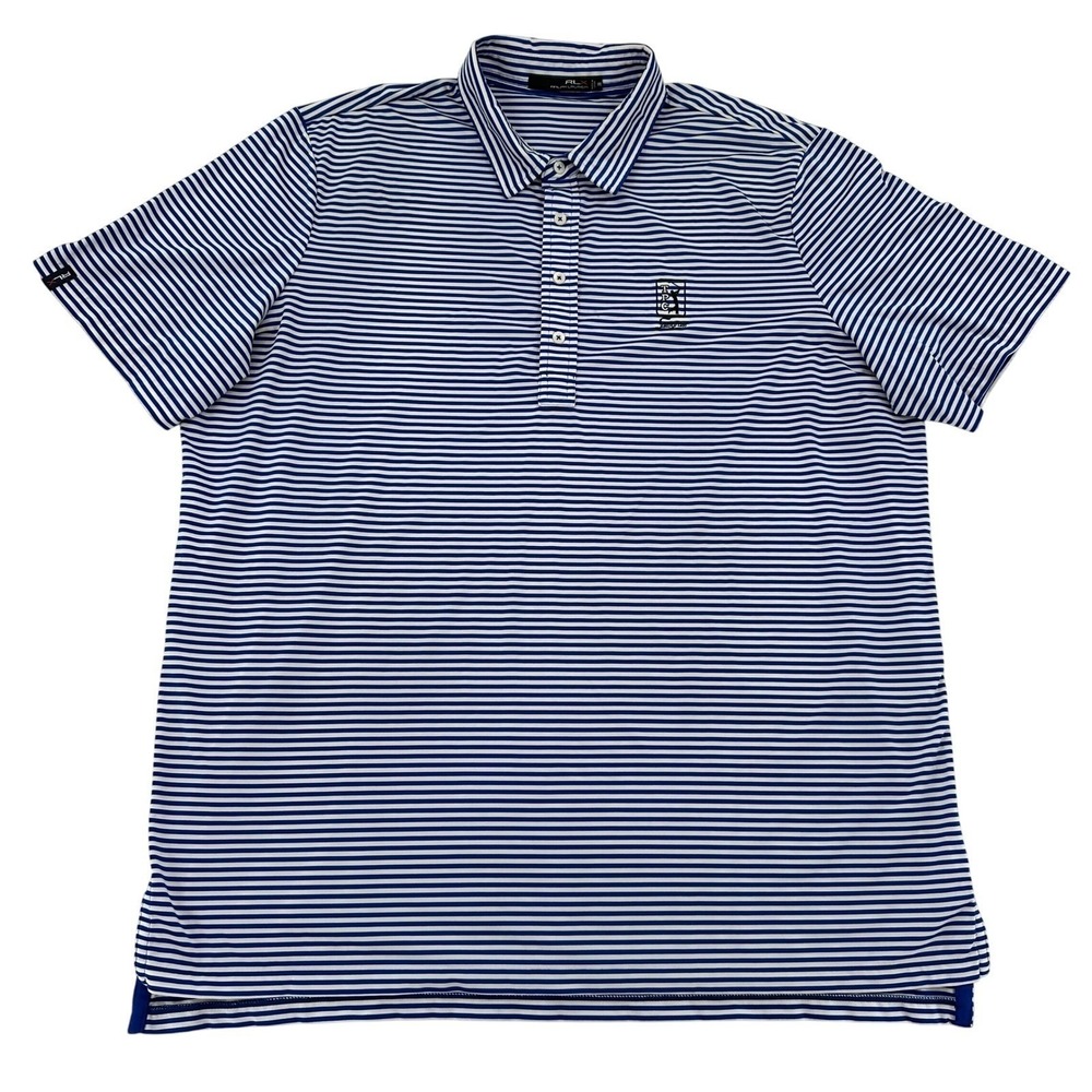RLX Ralph Lauren Men XXL TPC Sawgrass Striped Blue Golf Polo Shirt Preppy Comfy